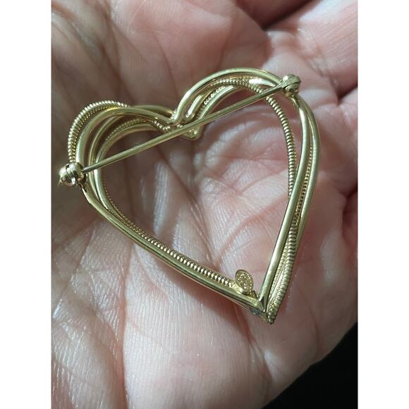 Vintage WELLS 1/20 12k GF yellow gold open heart brooch - Picture 3 of 6